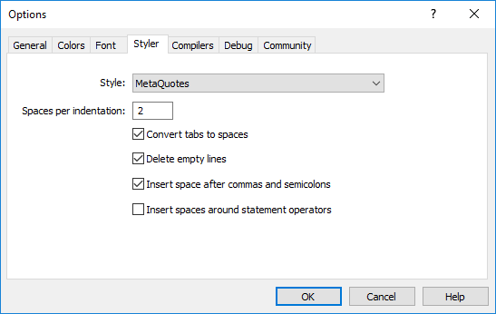 Styler Settings Styler Settings