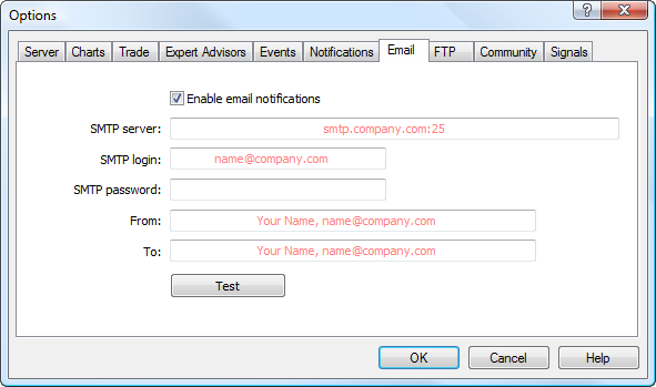 EメールタブでのEメール通知の設定 EメールタブでのEメール通知の設定